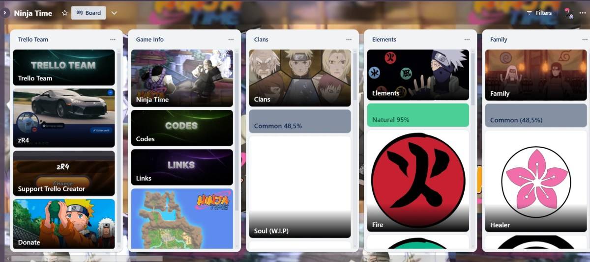 Предварительный просмотр Trello Poard для Ninja Time Game Roblox