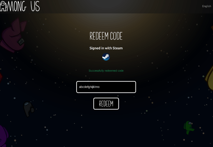 Among Us Redeem Code Screen