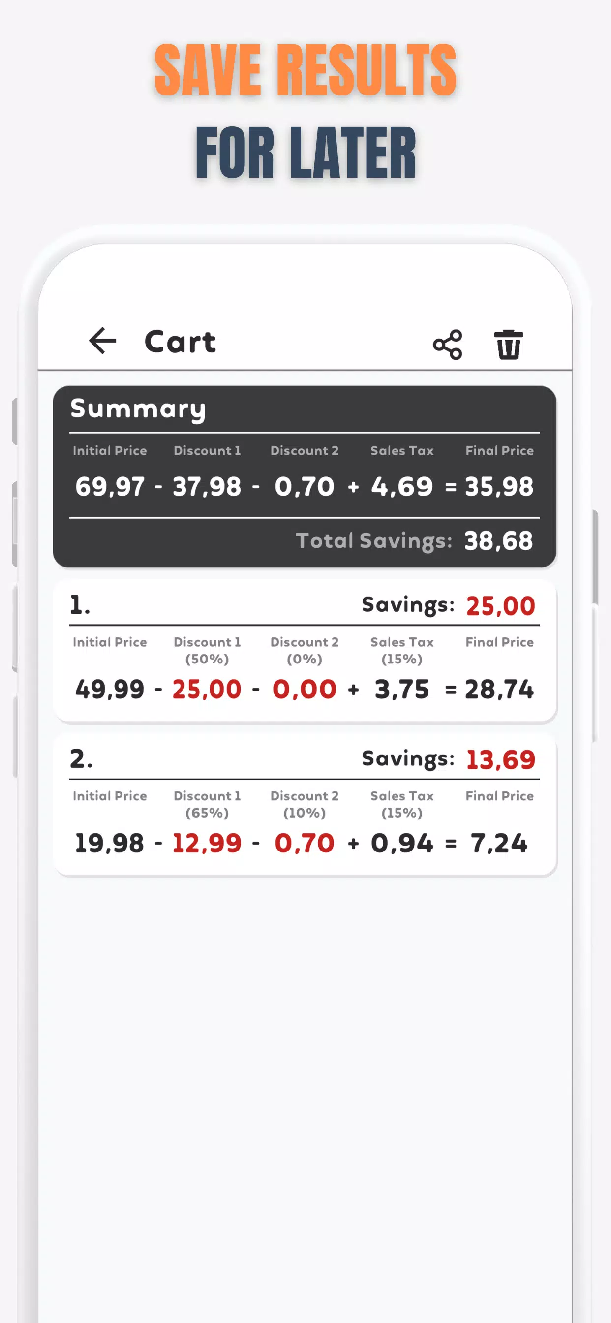 Percent Off Shoping Calculator Schermafbeelding 1