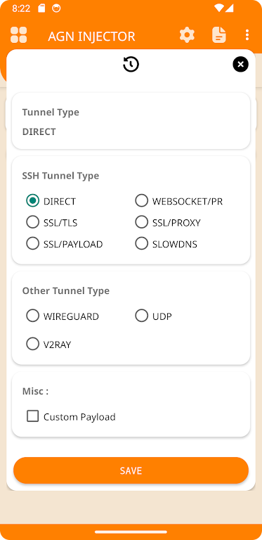 Schermata AGN INJECTOR (SSH/DNS/SSL) VPN 1