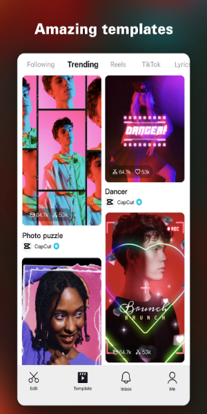 CapCut - Video Editor MODCapCut ใช้เพื่อสร้างเนื้อหา TikTok ที่น่าสนใจเป็นหลัก มีคุณสมบัติมากมายเพื่อทำให้กระบวนการสร้างวิดีโอง่ายขึ้น ผู้ใช้สามารถขัดเกลาวัสดุของตนได้อย่างง่ายดายและสร้างเนื้อหาที่สวยงามน่าทึ่งในระยะเวลาอันสั้น แอพนี้มีไลบรารีเพลงขนาดใหญ่และการควบคุมแอนิเมชั่นที่แม่นยำ รองรับงานแก้ไขที่หลากหลาย เช่น การตัดแต่ง การหมุน การแยก การปรับความเร็ว การใช้สไตล์ รีทัช แทนที่ เพิ่มภาพเบลอจากการเคลื่อนไหว การรักษาเสถียรภาพ และลดสัญญาณรบกวนในคลิปวิดีโอ <>
</p>ด้วยความสามารถด้าน AI ที่เป็นนวัตกรรม ผู้ใช้สามารถปรับปรุงและทำให้วิดีโอสมบูรณ์แบบได้อย่างง่ายดาย รับประกันผลลัพธ์ที่เหนือกว่า อินเทอร์เฟซของแอปพลิเคชันใช้งานง่ายและใช้งานง่าย ทำให้งานต่างๆ เช่น การอ่านออกเสียงข้อความและคำพูดเป็นข้อความง่ายขึ้น เพื่อตอบสนองความต้องการที่หลากหลายของผู้ใช้ นอกจากนี้ คุณสมบัติการควบคุมความเร็วยังมีประโยชน์อันล้ำค่าสำหรับผู้ใช้ที่ต้องการเพิ่มประสิทธิภาพในการแก้ไข แอปนี้ยังมีแหล่งข้อมูลมากมาย เช่น สติกเกอร์มากกว่า 600 รายการ ฟิลเตอร์ แบบอักษร และเทมเพลตที่ไม่ซ้ำใครกว่า 500 รายการ ช่วยให้ผู้ใช้ปลดปล่อยความคิดสร้างสรรค์ได้อย่างง่ายดาย <>
<h3>ปรับแต่งเทมเพลตหรือสร้างวิดีโอตั้งแต่ต้น</h3>
<p>อินเทอร์เฟซ CapCut มีแท็บหลักสามแท็บ และแท็บ 