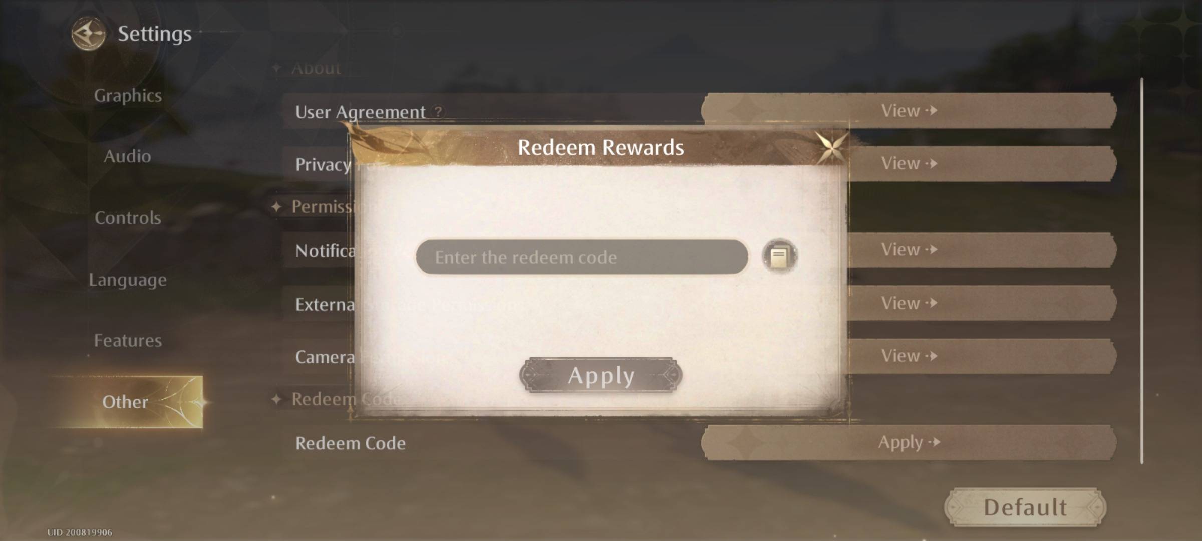 Infinity Nikki Redeem Code Screen