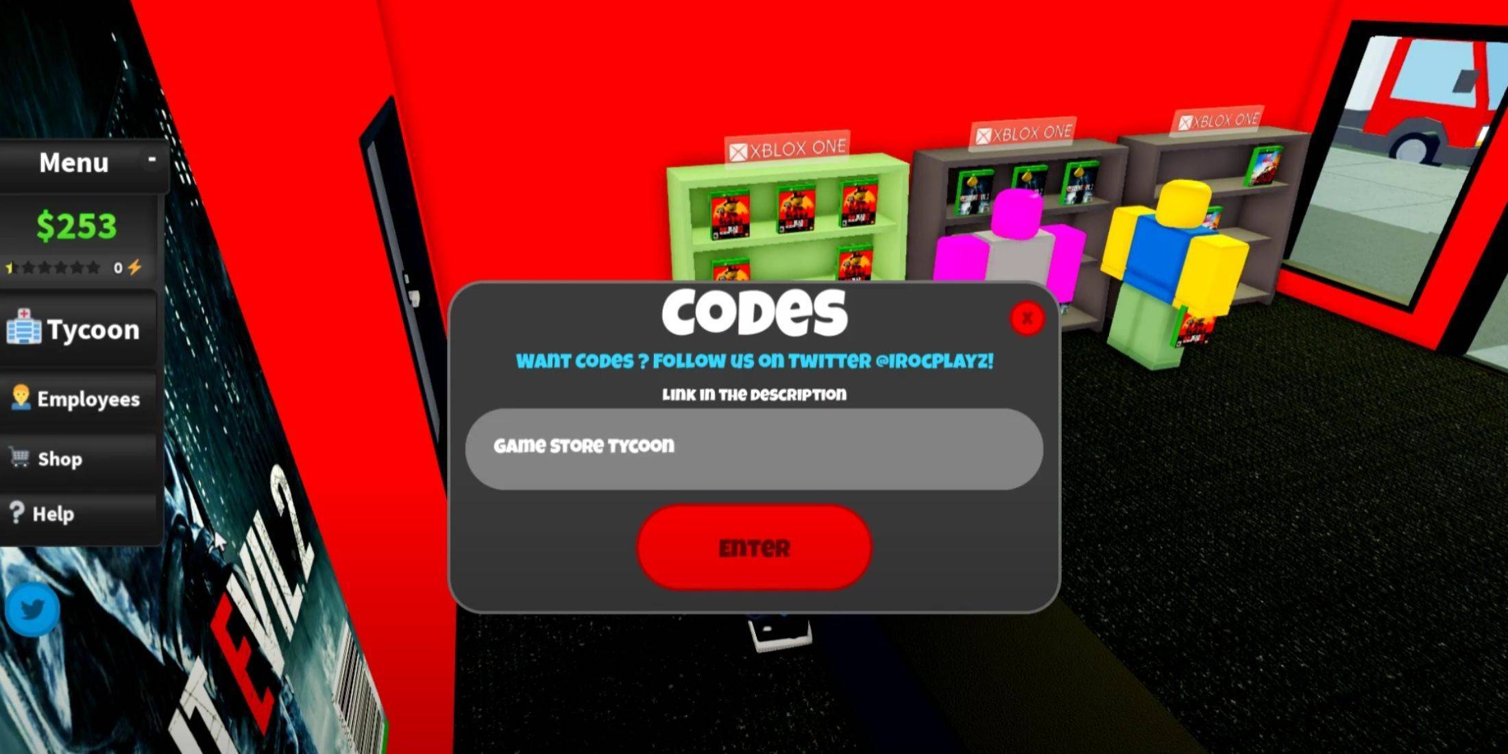 Game Store Tycoon Code Entry Screen