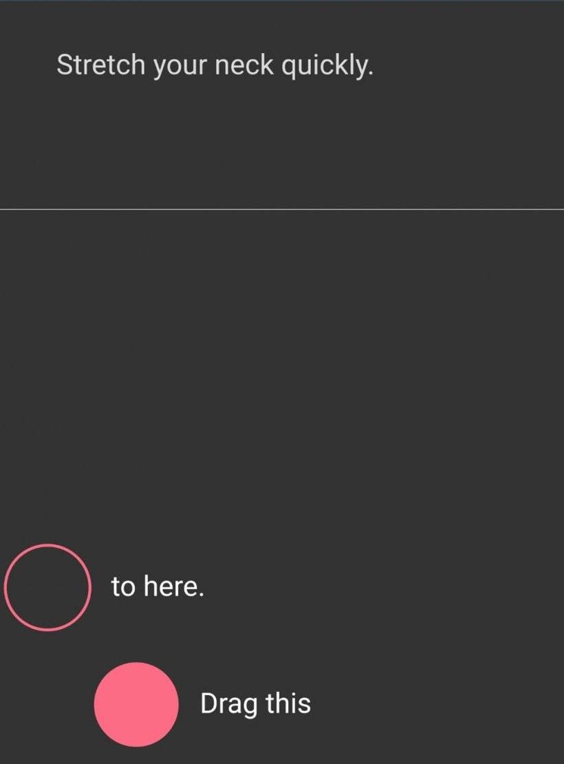หน้าจอเกมสีเทาที่มีพรอมต์ที่ด้านบนเพื่อยืดคอของคุณอย่างรวดเร็วในขณะที่ลูกบอลสีชมพูบอกว่าจะลากไปยังคัตเอาท์เล็ก ๆ