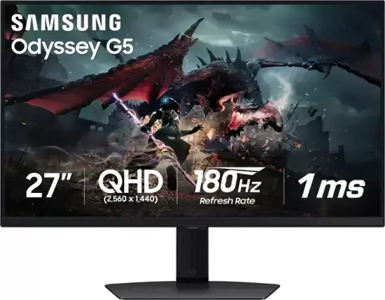 Samsung - 27 ”Odyssey G50D QHD IPS 180Hz 1ms AMD Freesync ve G -Sync uyumlu oyun monitörü HDR 400 (DisplayPort, HDMI) - Siyah