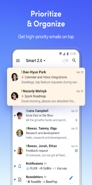 Spark Mail conçues pour améliorer votre productivité et votre organisation.<br>Solution de boîte de réception unifiée<br>Dites adieu à l'encombrement des e-mails ! Avec Spark Mail, vous pouvez gérer sans effort plusieurs comptes de messagerie à partir d'une seule boîte de réception pratique. Qu'il s'agisse de Gmail, AOL, Yahoo, Hotmail ou de tout autre service, cette application fournit une interface transparente pour accéder, envoyer et recevoir des e-mails sans avoir à basculer entre les comptes.<br><img src=