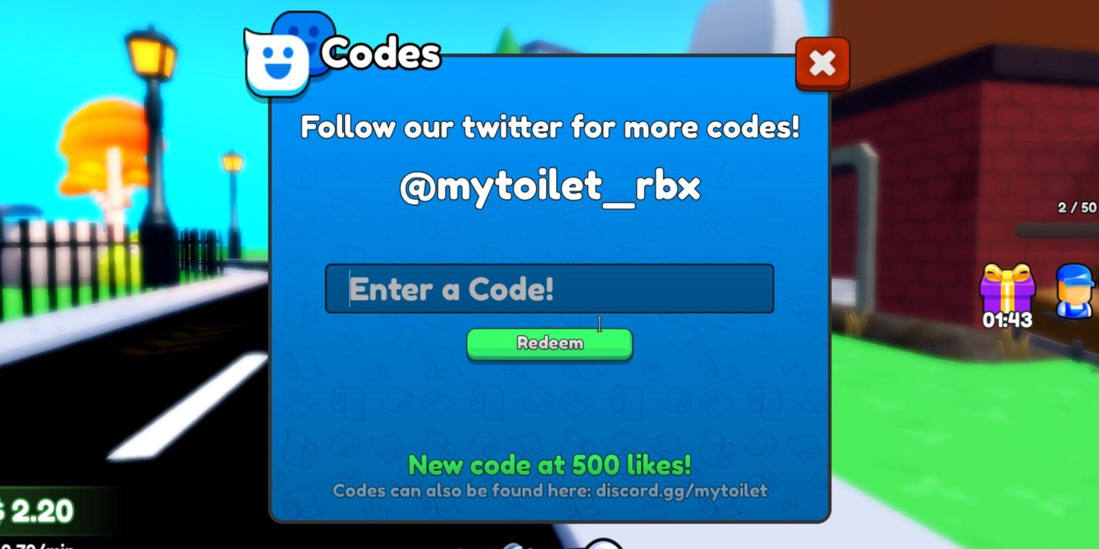 Redeeming Codes in My Toilet