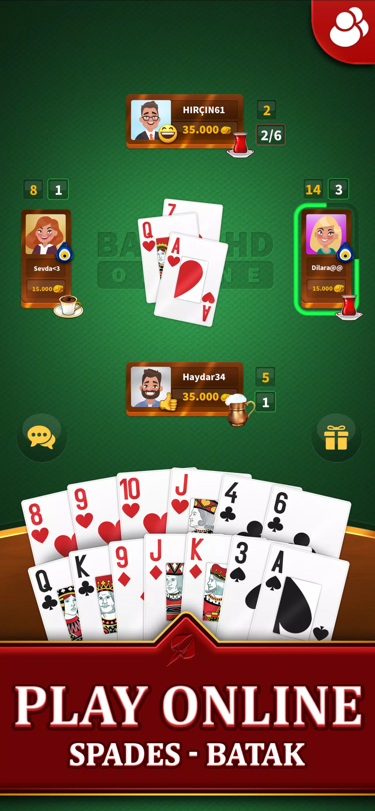 Spades - Batak Online HD Скриншот 1