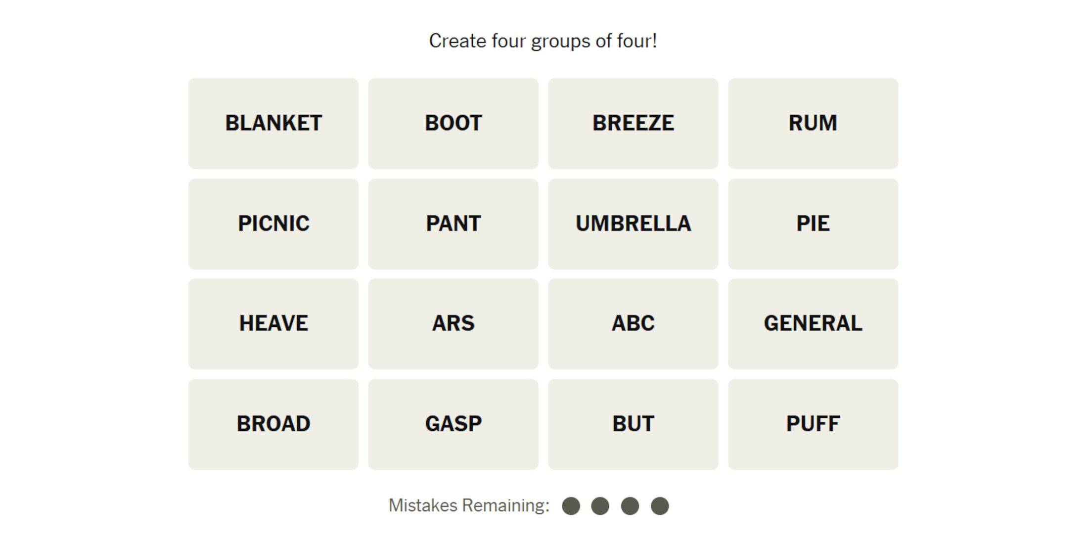 NYT Connections Puzzle Words