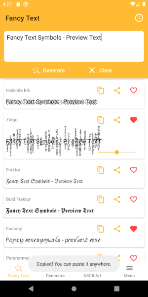 Fancy Text Symbols Zrzut ekranu 0