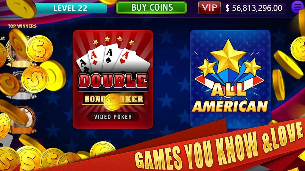 All American & Double Bonus - VIDEO POKER ဖန်သားပြင်ဓာတ်ပုံ 0