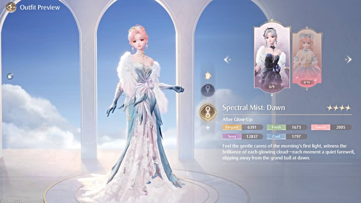 Mébilo espectral: roupa de amanhecer no infinito nikki