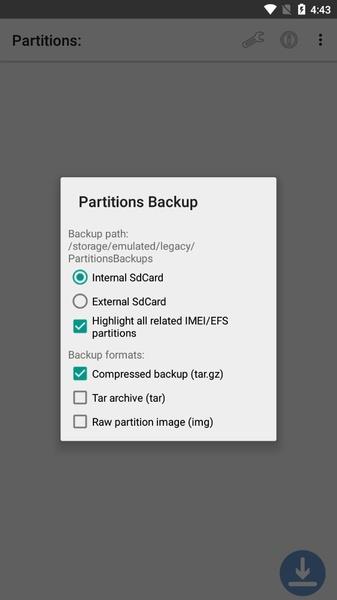 Schermata Partitions Backup and Restore 0