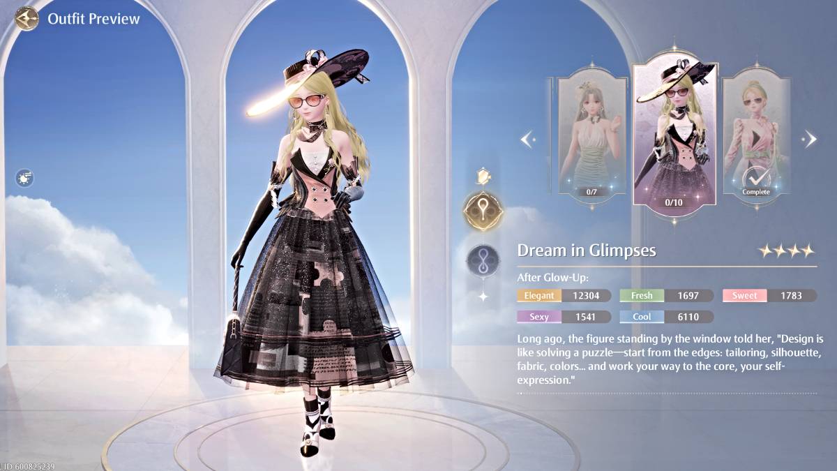 Sonho em vislumbres roupas no infinito nikki