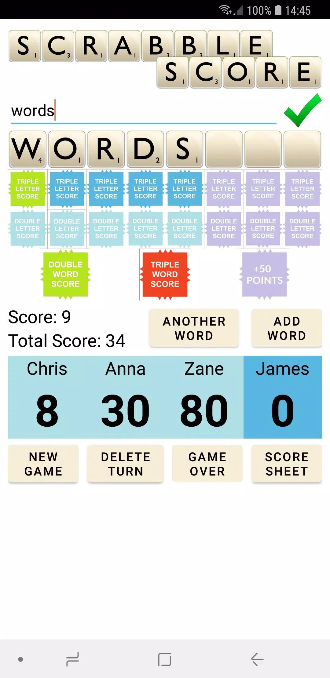 Scrabble Score ဖန်သားပြင်ဓာတ်ပုံ 1