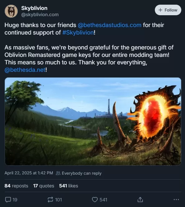 Bethesda przyznaje Skyblivion Team Oblivion Remastered Keys