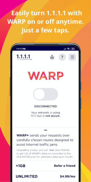 1.1.1.1 + WARP: Safer Internet स्क्रीनशॉट 0