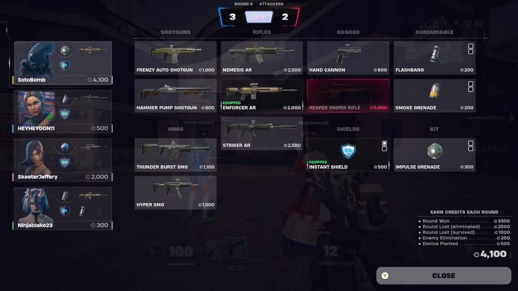 The *Fortnite Ballistic* buy screen, showcasing optimal loadout choices.