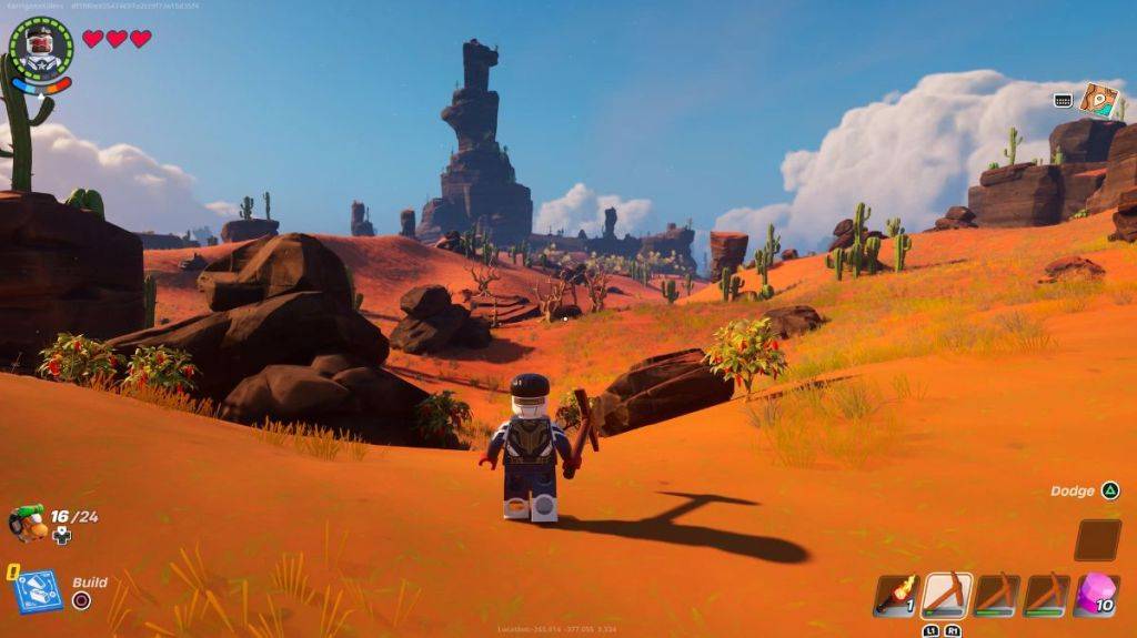 Ang Desert Biome sa Lego Fortnite, kung saan nahanap mo ang Flexwood.