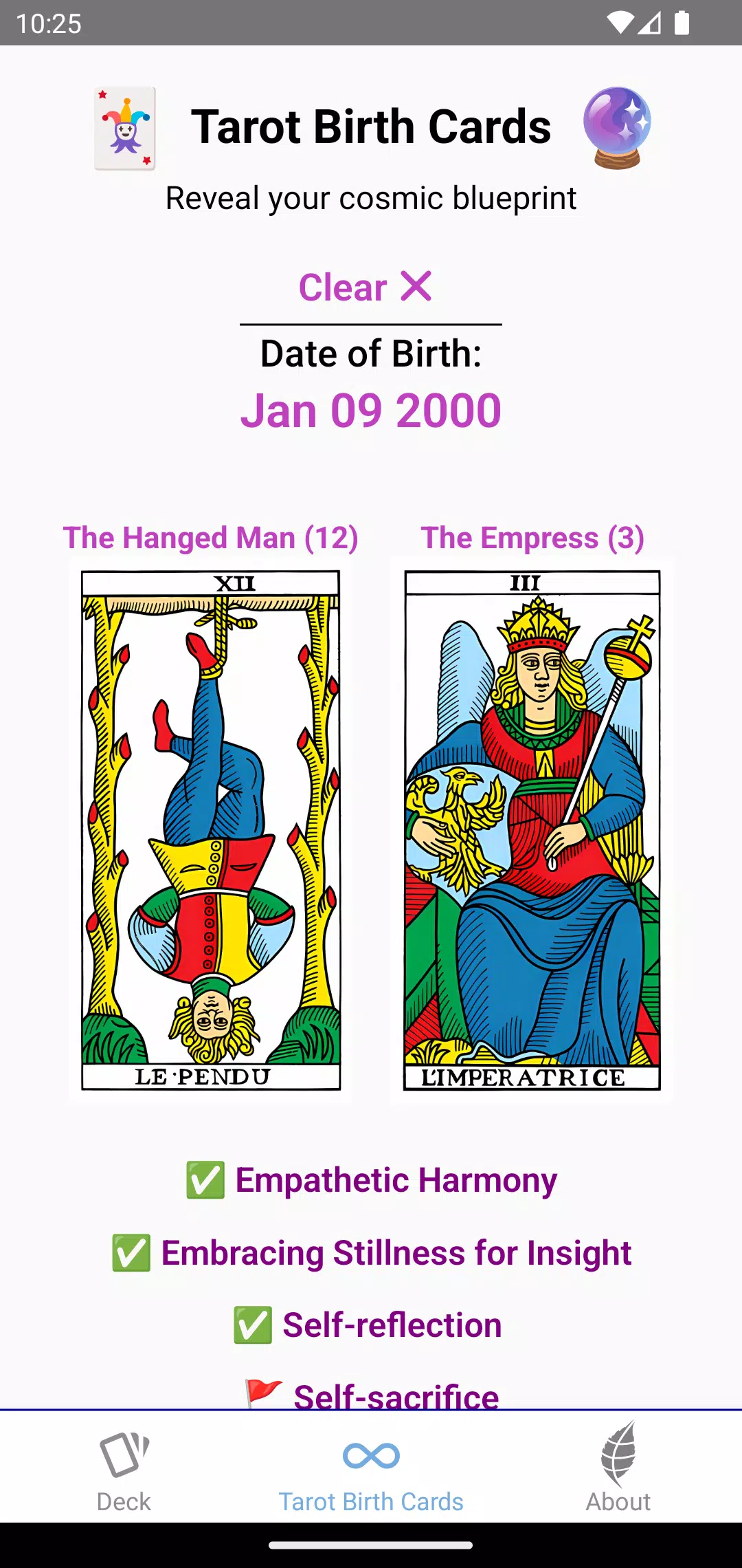 Tarot Birth Cards Capture d'écran 2