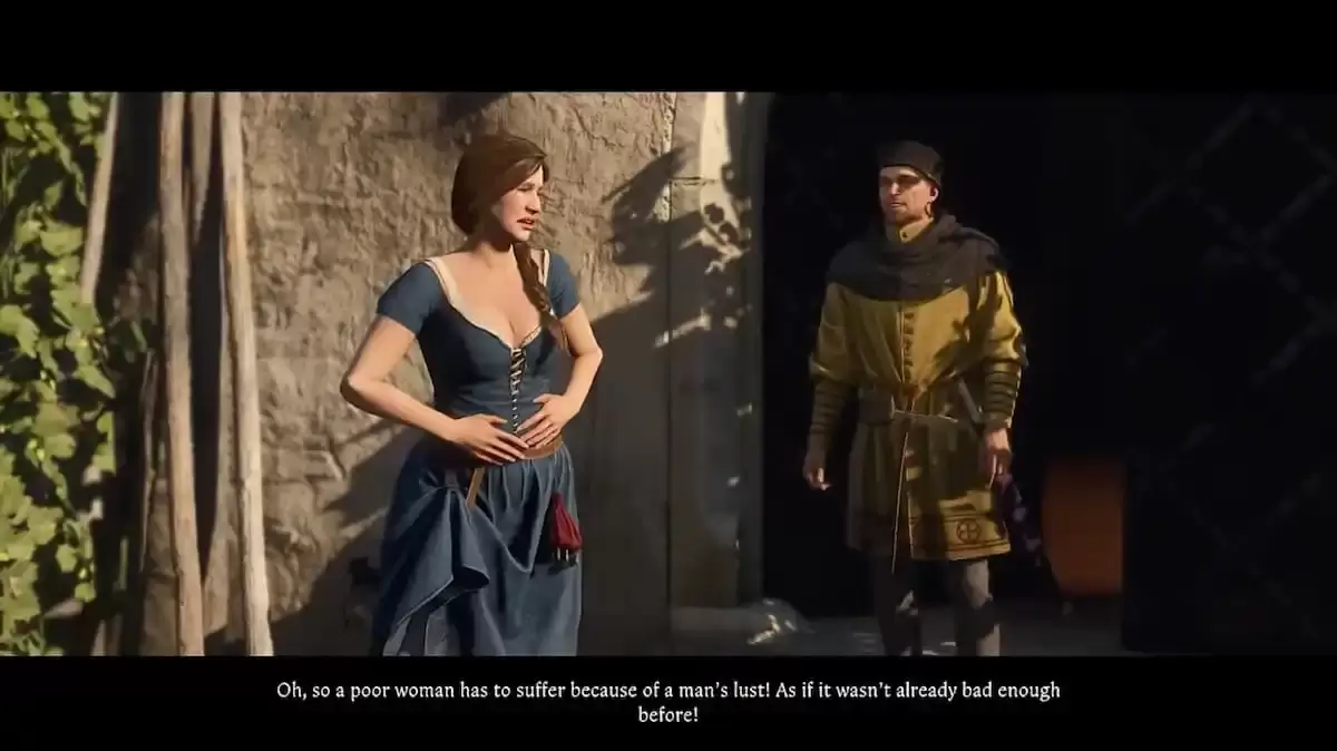 Image: Screenshot from Kingdom Come: Deliverance 2 showing a scene from The Fifth Commandment