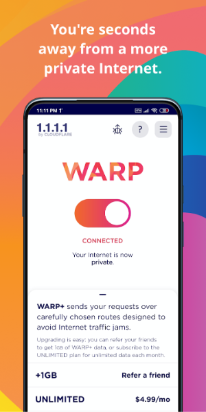 1.1.1.1 + WARP: Safer Internet स्क्रीनशॉट 1